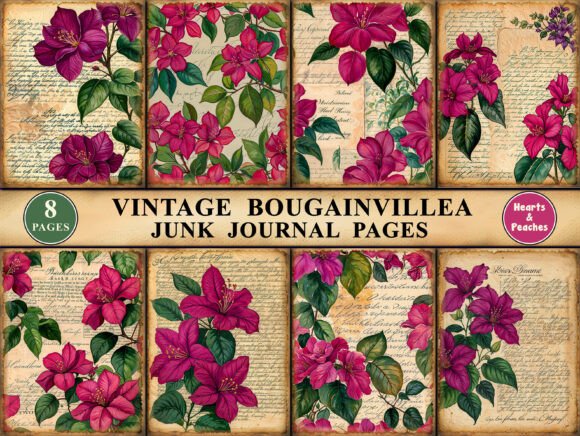 Download Vintage Bougainvillea Junk Journal Pages - Vintage Collection