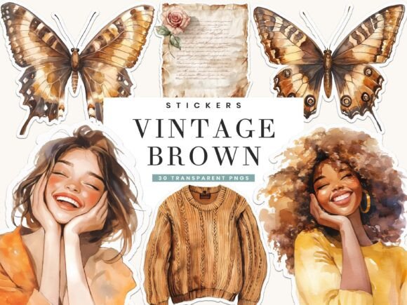 Download Vintage Brown &amp; Ivory Color Stickers - Vintage Collection