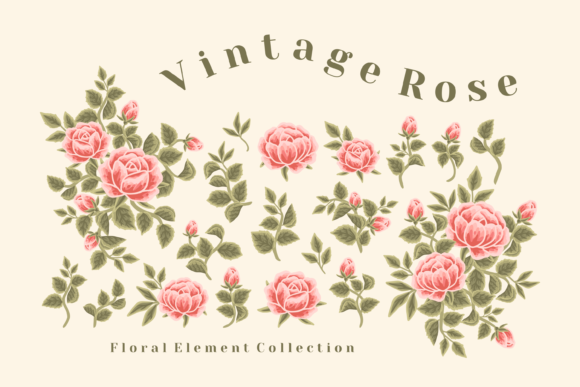 Download Vintage Rustic Rose and Peony Flower Set - Vintage Collection