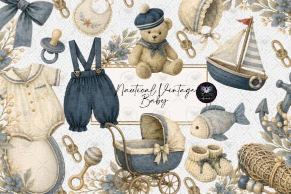 Download Nautical Vintage Baby Boy Clipart - Vintage Collection